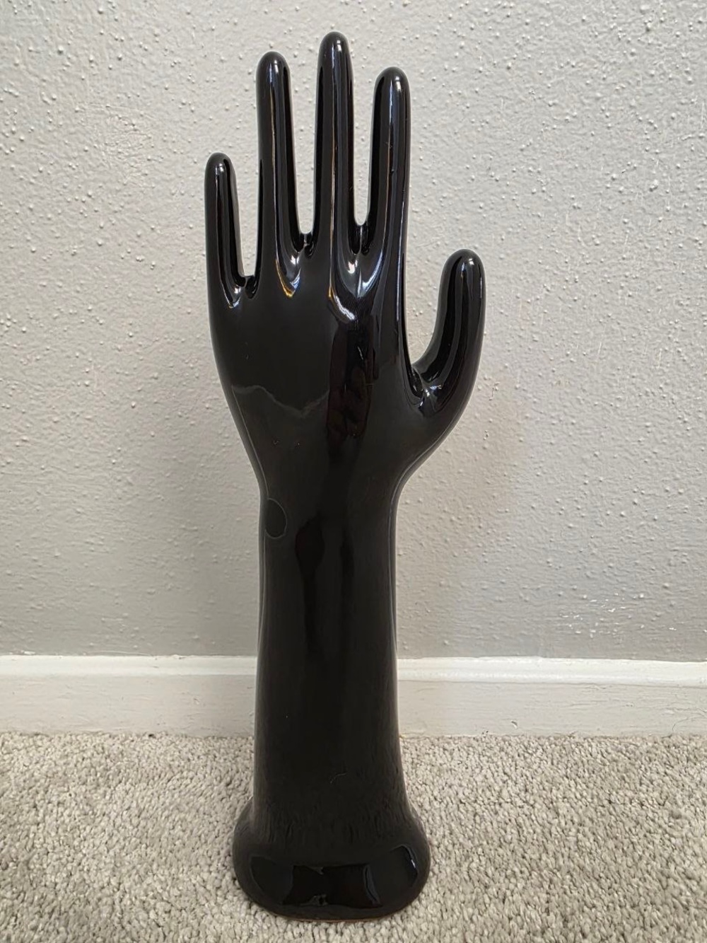 Vintage Black Ceramic Hand Jewelry Holder Ring Display Sculpture 12”